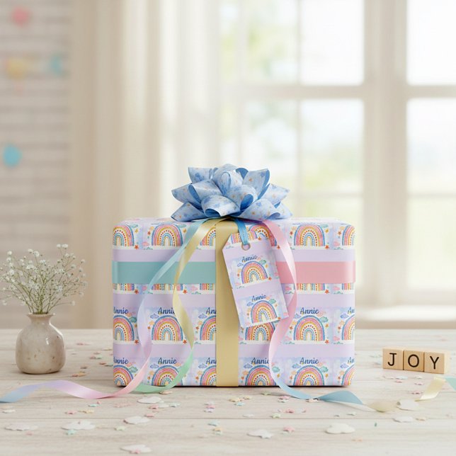 Cute pastel rainbow personalised  wrapping paper (Creator Uploaded)