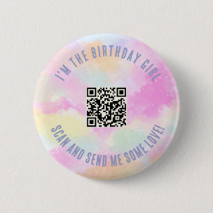 Cute Pastel Rainbow Pink QR Code Birthday Money 6 Cm Round Badge