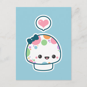 Cute Pastel Rainbow Polka Dotted Mushroom Postcard