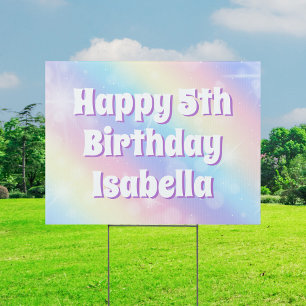 Cute Pastel Rainbow Sparkle Birthday Party Yard Garden Sign