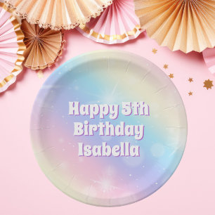 Cute Pastel Rainbow Sparkle Kids Birthday Party Paper Plate