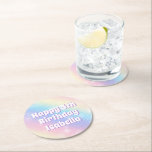 Cute Pastel Rainbow Sparkle Kids Birthday Party Round Paper Coaster<br><div class="desc">Celebrate your little girl's birthday with these pretty pastel rainbow sparkle party paper coasters that feature beautiful white letters with purple shadow for your child's name. This magical decor exemplifies the enchantment of childhood.</div>