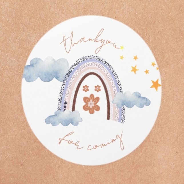 Cute Pastel Rainbow Stars Thank You Classic Round Sticker (Creator Uploaded)