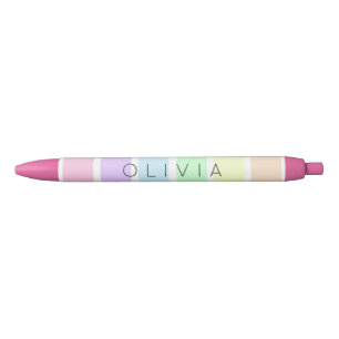 Cute Pastel Rainbow Stripe Multicolor Black Ink Pen