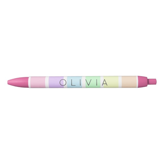 Cute Pastel Rainbow Stripe Multicolor Black Ink Pen (Front)