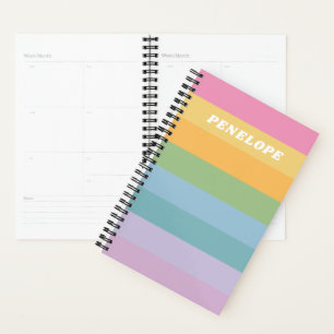 Cute Pastel Rainbow Stripes Personalised Name Planner