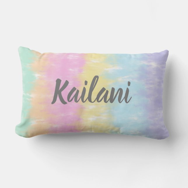 Cute Pastel Rainbow Tie Dye Stripes Name Lumbar Pi Lumbar Cushion (Front)
