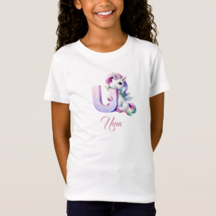 Cute Pastel Rainbow Unicorn Letter U Monogram T-Shirt