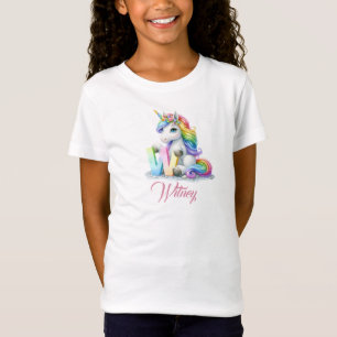 Cute Pastel Rainbow Unicorn Letter W Monogram T-Shirt