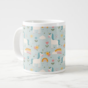 Cute pastel Rainbow Unicorn Pattern Large Coffee Mug