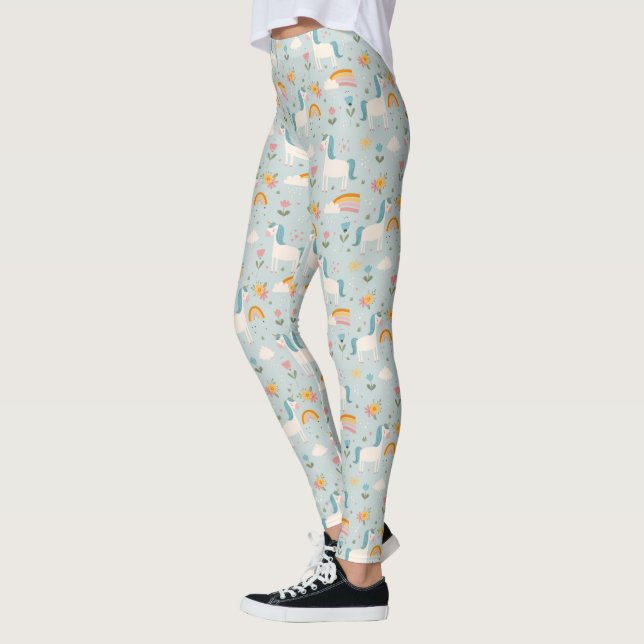 Cute pastel Rainbow Unicorn Pattern Leggings (Left)