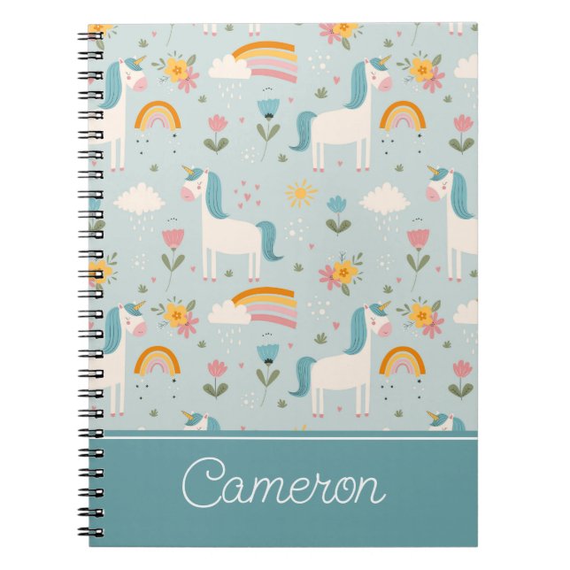 Cute pastel Rainbow Unicorn Pattern Notebook (Front)