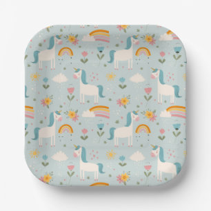 Cute pastel Rainbow Unicorn Pattern Paper Plate