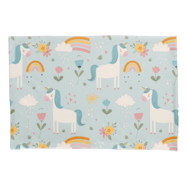 Cute pastel Rainbow Unicorn Pattern Pillowcase (Front)