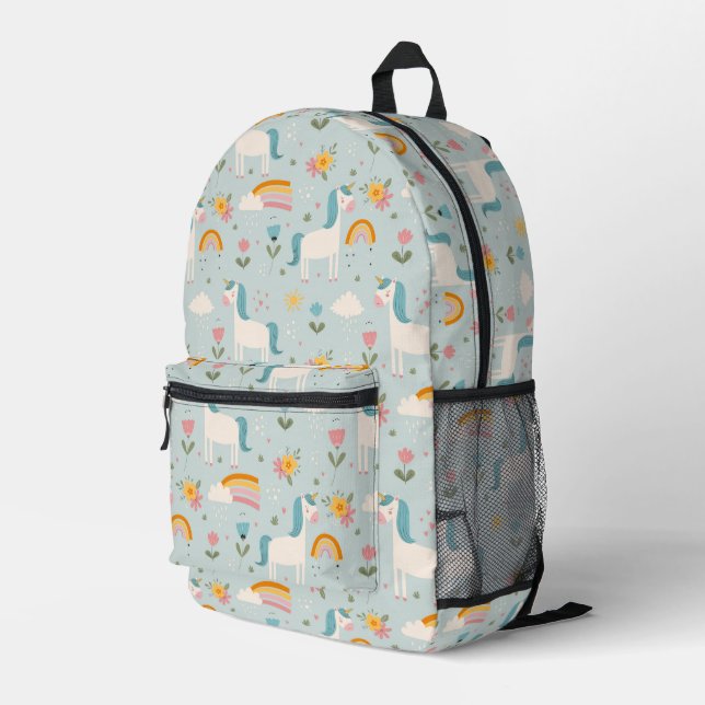 Cute pastel Rainbow Unicorn Pattern Printed Backpack (Back Corner Right)