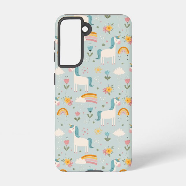Cute pastel Rainbow Unicorn Pattern Samsung Galaxy S21 Case (Back)