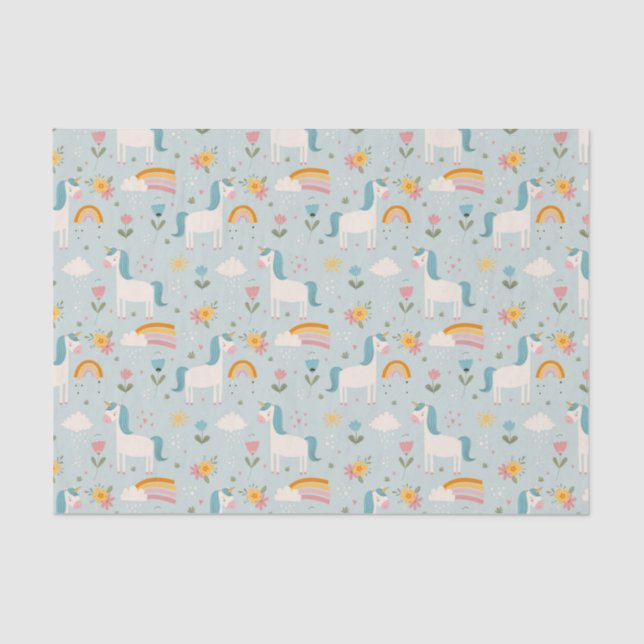Cute pastel Rainbow Unicorn Pattern Tissue Paper (Front)