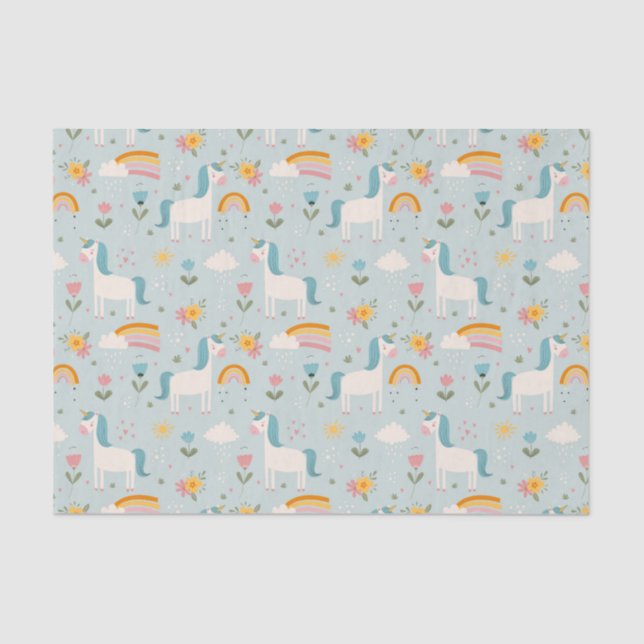 Cute pastel Rainbow Unicorn Pattern Tissue Paper (Front)