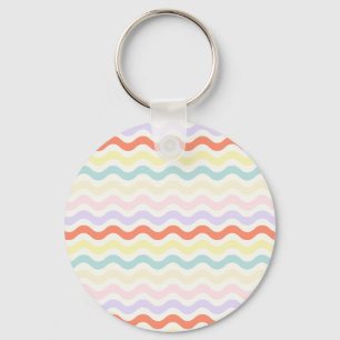 Cute Pastel Rainbow Wavy Lines Colorful Geometric Key Ring