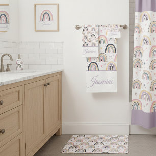 Cute pastel rainbows personalised bath towel set