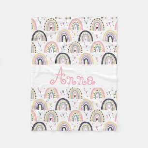 Cute pastel rainbows personalised fleece blanket