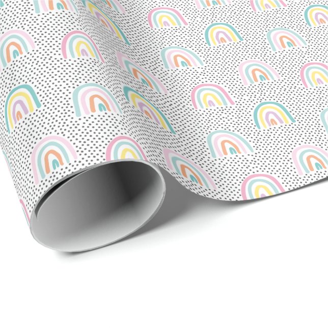 Cute pastel rainbows with little dots wrapping paper (Roll Corner)