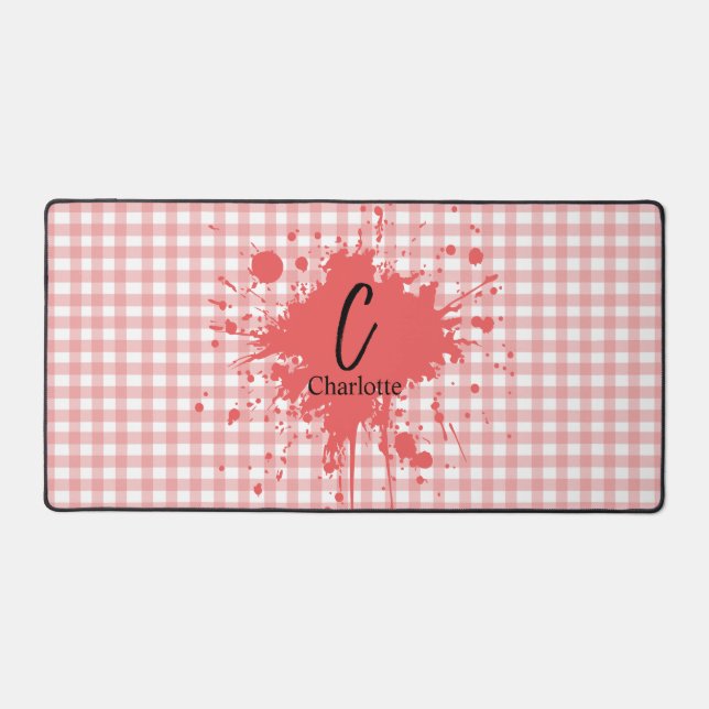 Cute Pastel Red Gingham Pattern Desk Mat (Front)