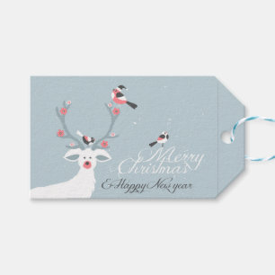Cute Pastel Reindeer & Birds Merry Christmas Gift Tags