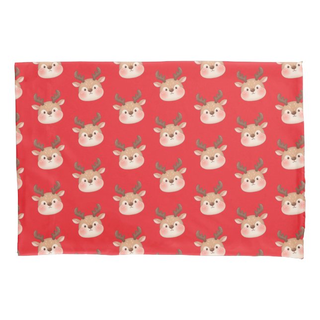 Cute Pastel Reindeer Head Pillowcase (Front)