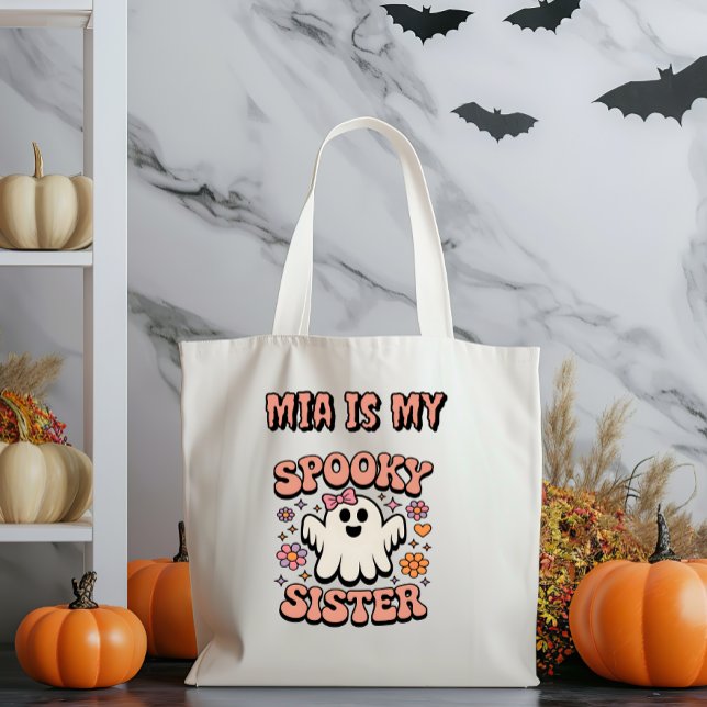 Cute Pastel Retro Ghost Pink Spooky Sister Tote Bag (Creator Uploaded)