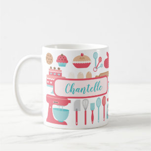 Cute pastel retro kitchen baking utensils pattern coffee mug