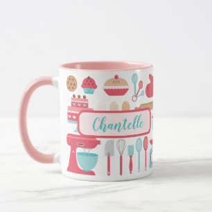 Cute pastel retro kitchen baking utensils pattern  mug