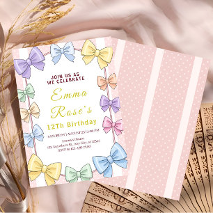 Cute Pastel Ribbon Birthday Invitation
