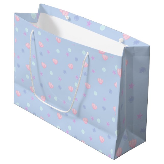 Cute Pastel Seashells and Pearls in Periwinkle Large Gift Bag (Front Angled)
