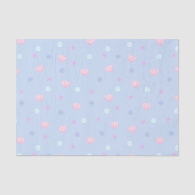 Cute Pastel Seashells and Pearls in Periwinkle Tissue Paper (Front)