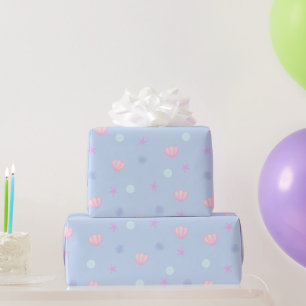 Cute Pastel Seashells and Pearls in Periwinkle Wrapping Paper