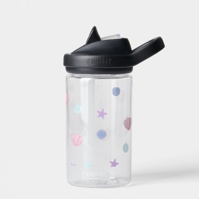 Cute Pastel Seashells Sea Stars and Pearls Water Bottle (Left)