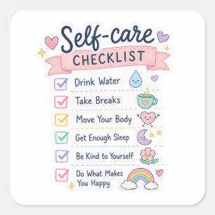 Cute Pastel Self-Care Checklist Square Sticker