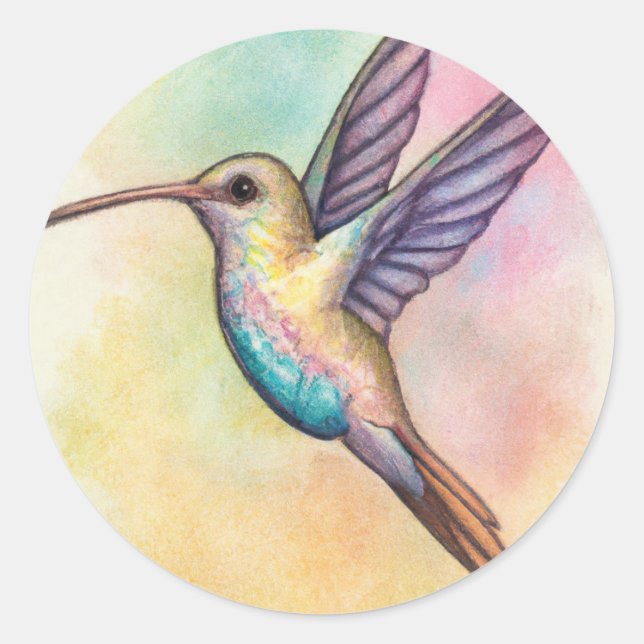 Cute pastel shades hummingbird in flight classic round sticker (Front)