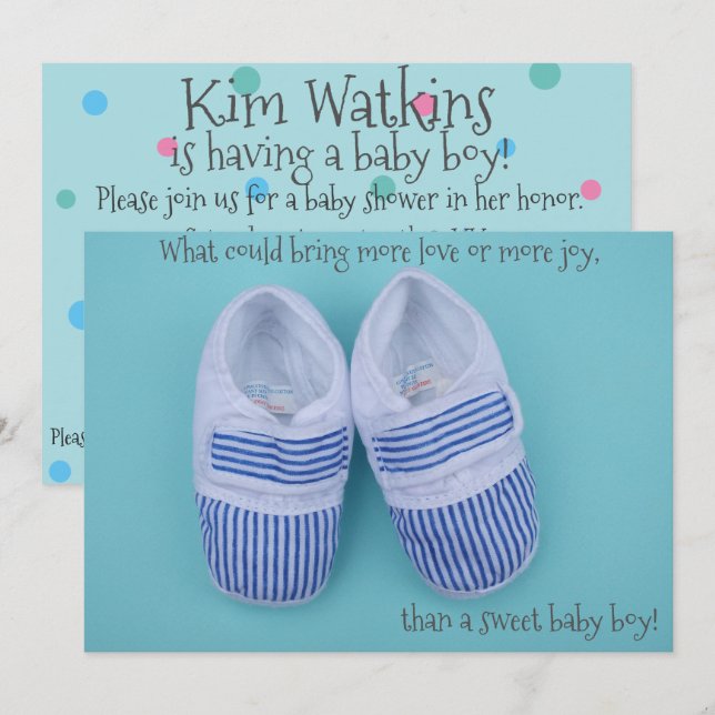 Cute pastel shoes baby boy shower invitation (Front/Back)