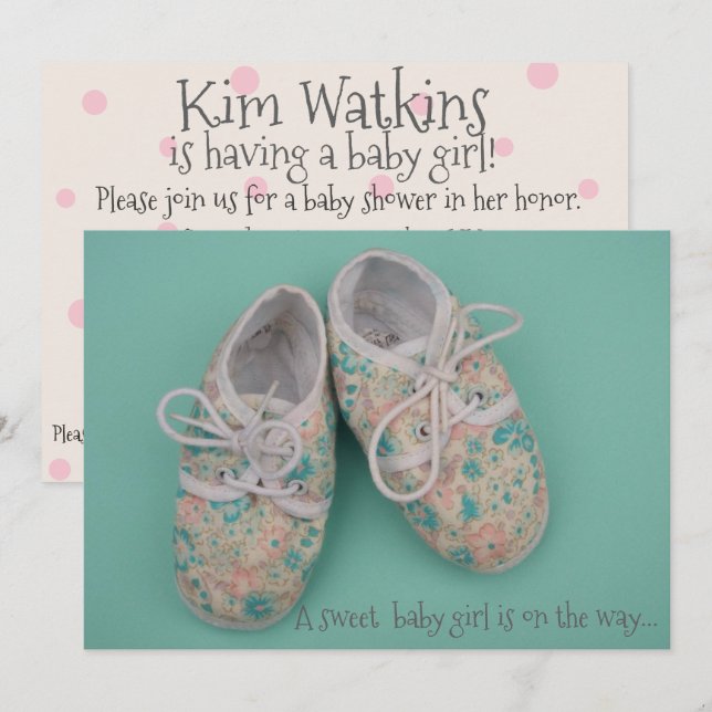 Cute pastel shoes baby girl shower invitation (Front/Back)