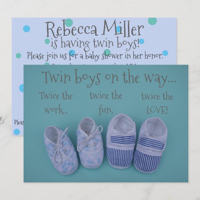 Cute pastel shoes boy twins baby shower invitation (Front/Back)