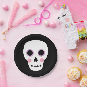 Cute Pastel Skull Halloween Birthday Paper Plate