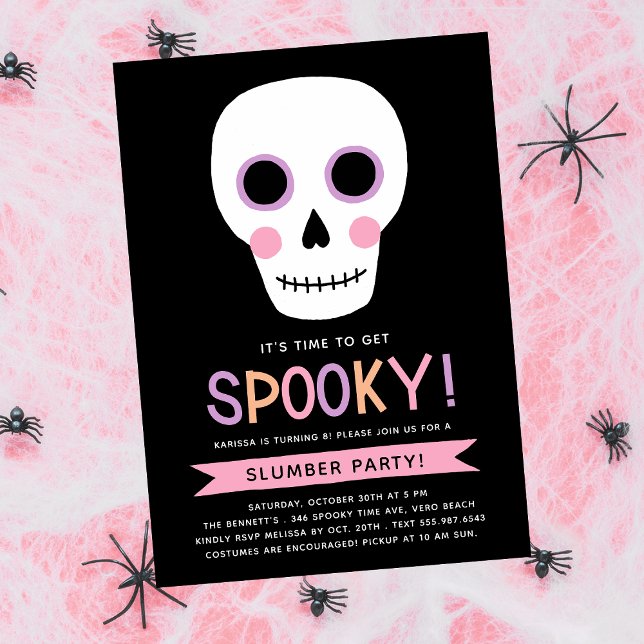 Cute Pastel Skull Halloween Birthday Slumber Party Invitation (Creator Uploaded)