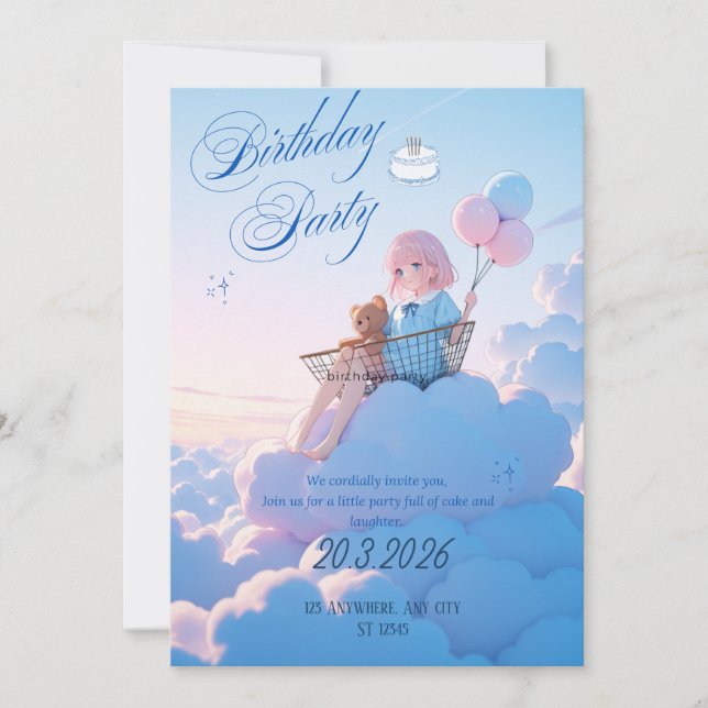Cute Pastel Sky Birthday Invitation (Front)