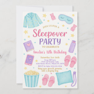 Cute Pastel Sleepover Birthday Invitation