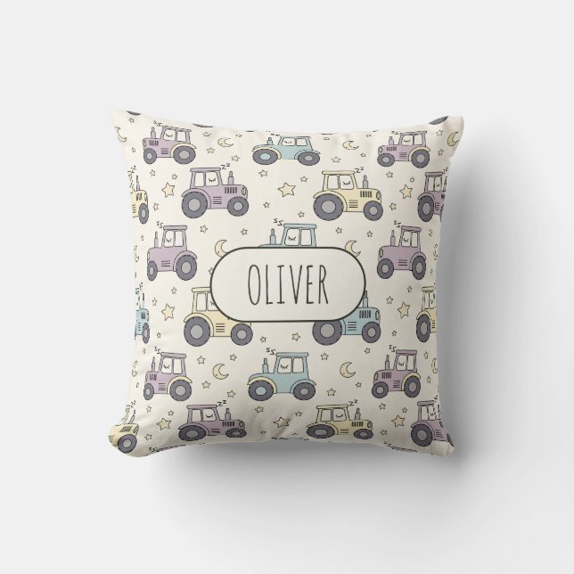 Cute Pastel Sleepy Tractor Cushion (Front)