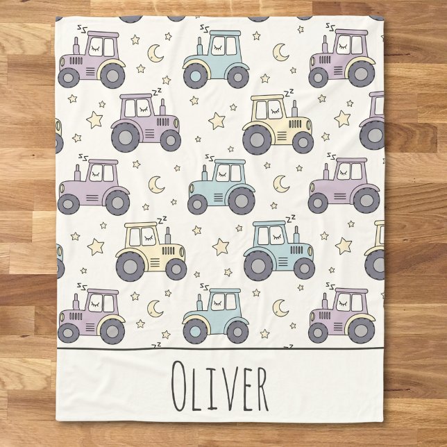 Cute Pastel Sleepy Tractor Fleece Blanket (Creator Uploaded)