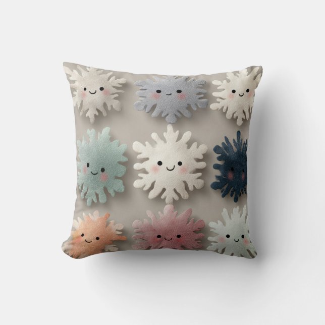 Cute Pastel Smiling Snowflake Throw Pillow (Front)