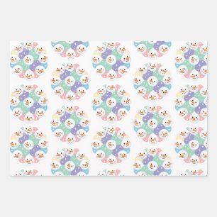 Cute Pastel Snowman Heads Seamless Wrapping Paper Sheet